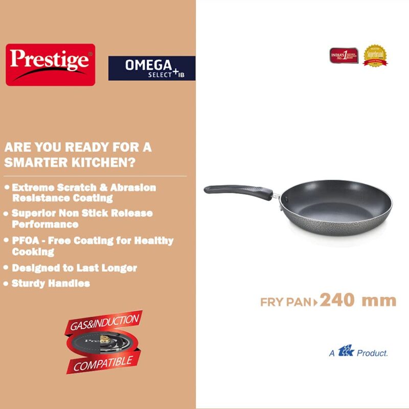 Prestige Omega Select +IB |Fry pan 24cm Non Stick Fry pan|Extreme Scratch &abrasionResistant Coating| Gas and Induction Compatible|PFOA-Free Coating &Healthy Cooking - Image 3