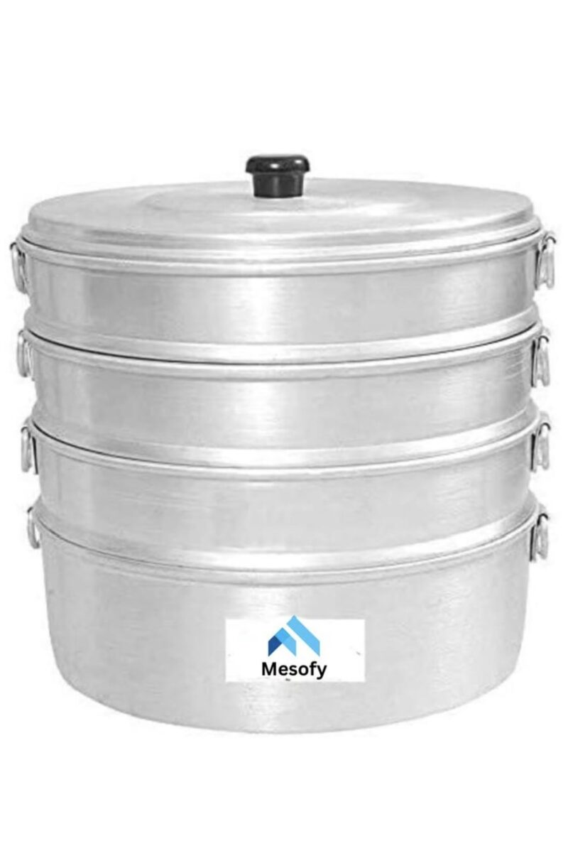 Mesofy Aluminium Momos Steamer Diamm: 8 Inch With 4 Tier Capacity 5 Litres, Silver