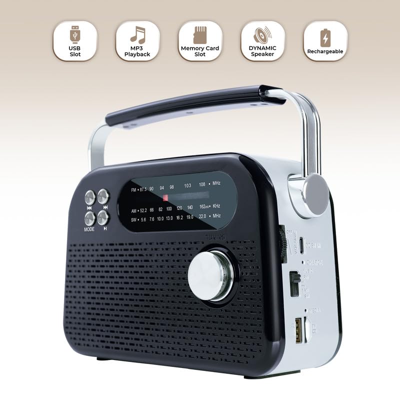 CASTOR iBELL FM820BT Portable FM Radio with Bluetooth Speaker, Rechargeable Battery, USB SD MP3 Player & Dynamic Speaker 3 Band, Black - Image 4