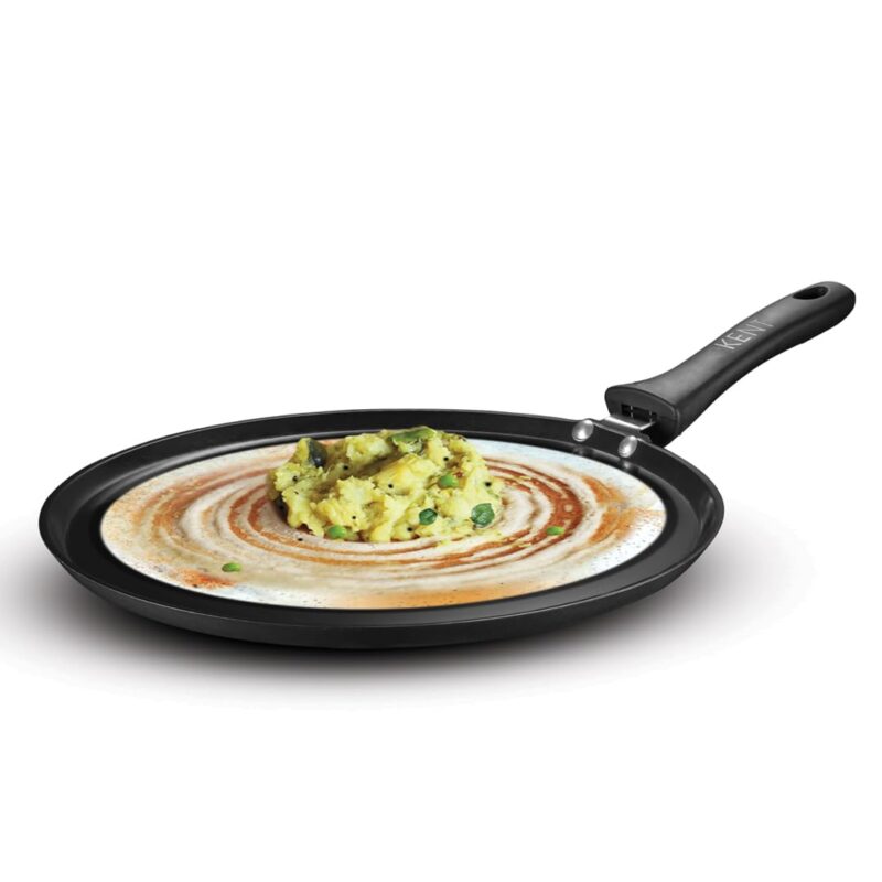 KENT Hard Anodised Dosa Tawa 30 Cm | Non Reactive, Non Toxic, & Non Staining Food Grade Surface. | 4.88Mm Thick Base For Uniform Heating | Induction Friendly, Black