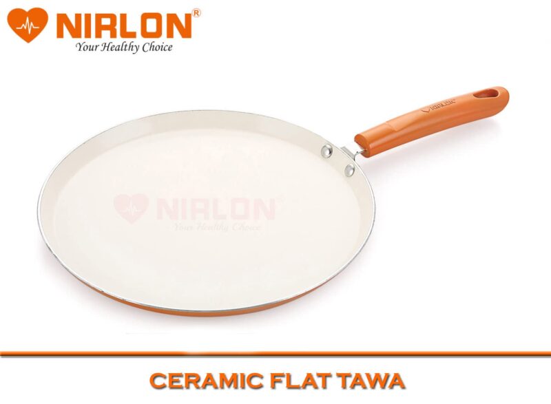 Nirlon Ceramic Flat Dosa Tawa 28cm,Heat-Resistant Handle, Heavy Guage 4mm Thick Aluminum Cookware for Induction/Gas Stove Tops, 4-Layer Nonstick Coatings, Orange(Ceramic_Flat_Tawa 28cm) - Image 2