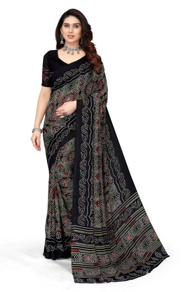 Priyashi Pure Womens Georgette Printed Saree with Blouse Piece(AAYUSHI Black_N_Free Size)