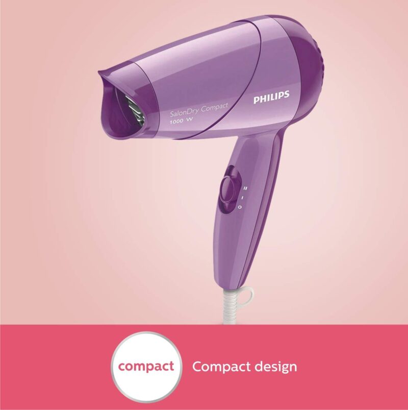 Philips HP8100/46 Compact Hair Dryer| 2 Flexible heat setting| ThermoProtect prevents overhearting | 1000 Watts- Purple - Image 5
