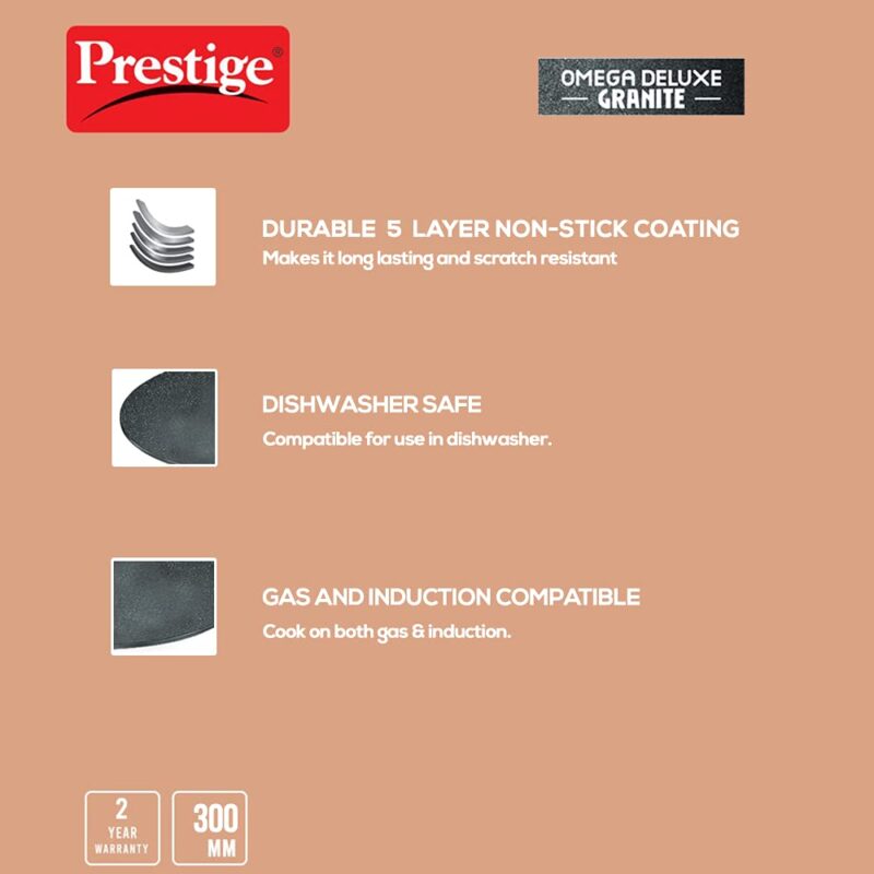 Prestige Omega Deluxe Granite 30cm Non-Stick Dosa Tawa|Scratch and Abrasion Resistant |Gas & Induction Compatible|2 Years Warranty - Image 5