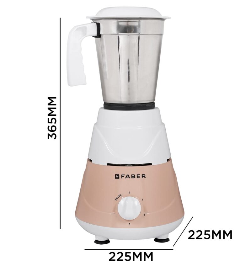 Faber Marvel 500W Blender Mixer Grinder, || Low-Noise, Up to 18000 RPM Speed || 3 SS Steel Jars for Wet, Dry Or Chutney Grinding ||1 year Comprehensive Warranty (FMG MARVEL 500 Watt 3J PW) Peach White - Image 4