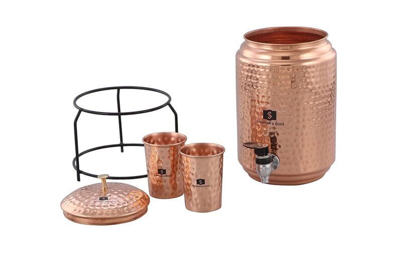 SHANKAR & SONS 5 Litre Copper Water Dispenser with Stand and 2 Glasses | BPA Free, Non-Toxic | Hammered Texture, Rustproof & Durable | with Added Health Benefits of Copper - Image 7