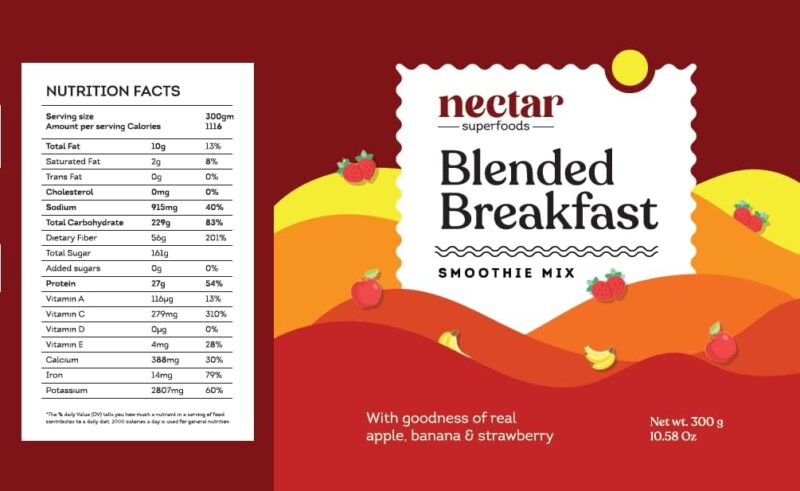 Nectar Superfoods BLENDED BREAKFAST Smoothie Powder - Added 100% Natural Fruit, Strawberry, Apple, Banana Original Fruit Test, Healthy Ingredients for Nutritious Smoothies, Vegan and Convenient - (15gm Sachet Pack) - Image 2