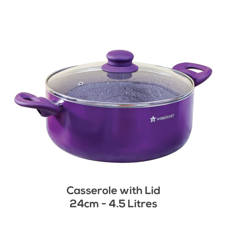 Galaxy Festival 4pcs Cookware Set | Casserole with Lid, Fry Pan, Kadhai | Induction Friendly | Cool Touch Bakelite Handles | Pure Grade Aluminium| PFOA Free| 2 Years Warranty | Purple - Image 3