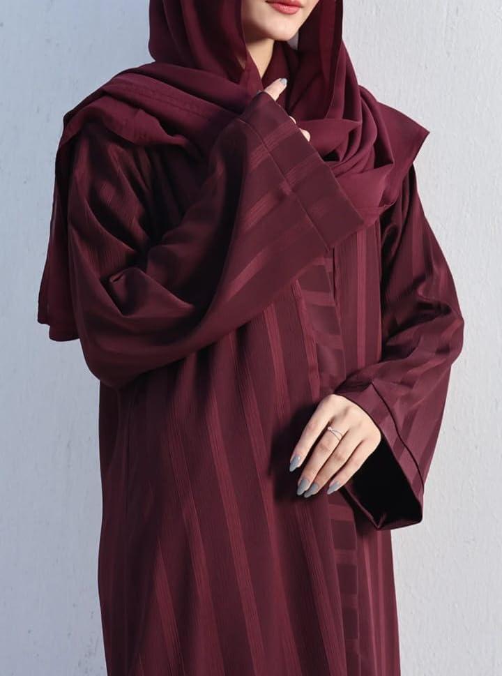 Musheco Latest Abaya In Premium Zoom Pro Fabric| Front Open with Wide Sleeves and Black Stole Hijab| Stylish Burqa for Women and Girls (COP-074-Maroon) (LARGE) - Image 3