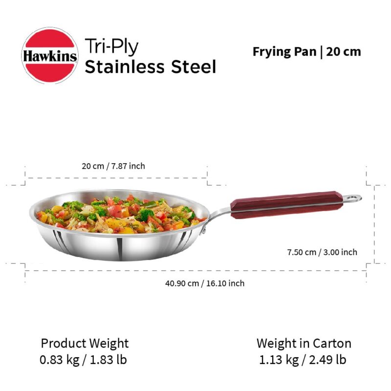 Hawkins 20 cm Frying Pan, Triply Stainless Steel Fry Pan, Induction Frying Pan, Small Frying Pan, Silver (SSF20) - Image 4