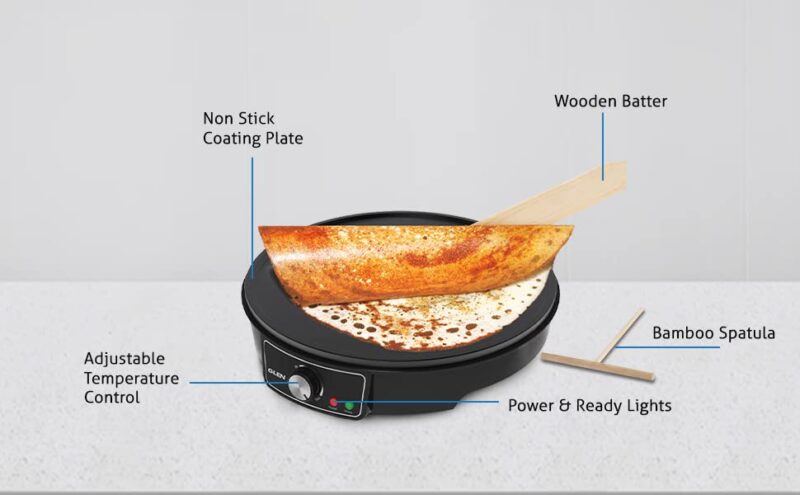 Glen Electric Dosa Maker Machine makes Dosa, Chilla, Pancakes, Crepes, Parantha, Uttapam, Omelettes, 30cm Non-Stick Cooking Plate (SA-3038) Black, 2 Years Warranty - Image 6