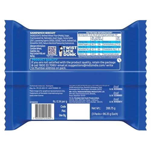 Cadbury Oreo Vanilla Flavour Creme Sandwich Biscuit Family Pack, 275.55 g - Image 5