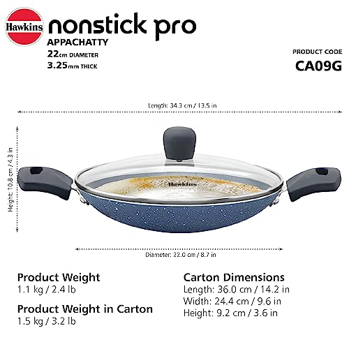 Hawkins Nonstick Pro 0.9 Litre Appachatty, Mini Kadhai, Appachatti, Appachetty, Appam Pot Maker, Deep Fry Pan with Glass Lid, Granite Kadai - Image 5