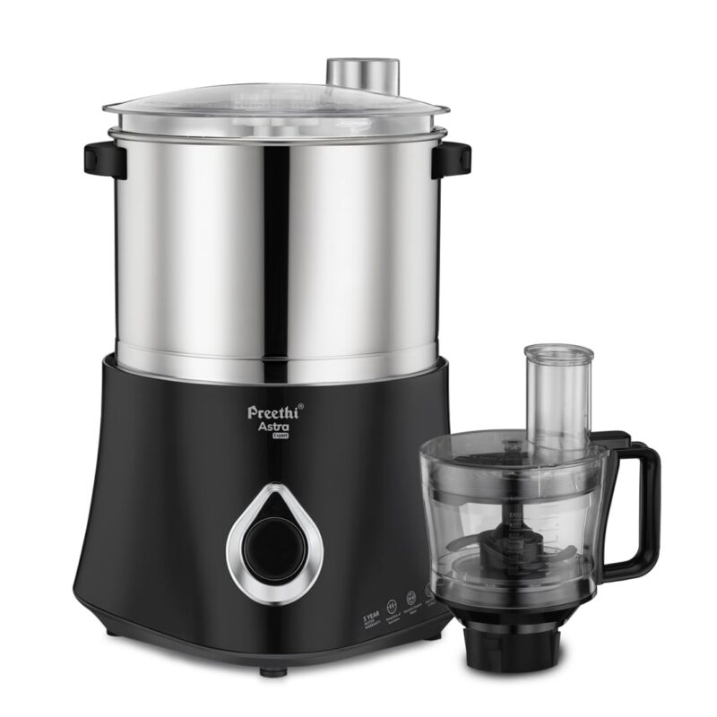 Preethi Stainless Steel Astra Expert Table Top Wet Grinder With Food Processor, 2 Liter (Black) 150 Watt