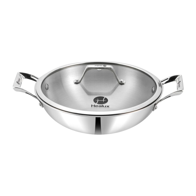 Healux 28cm Tiana Triply Wok with Glass Lid - 3.5L