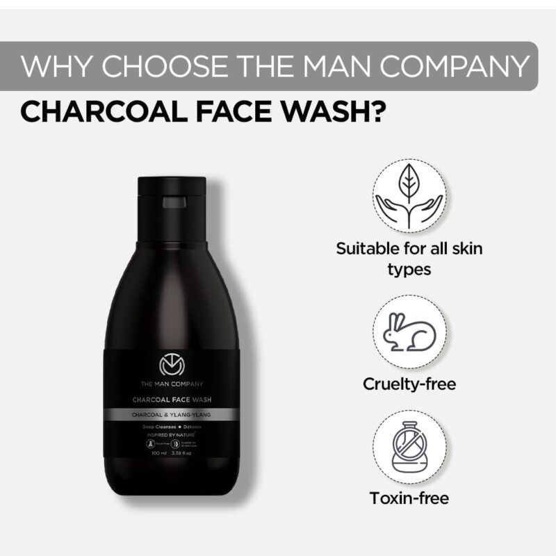 The Man Company Activated Charcoal Face Wash for Men - 100ml | Exfoliating & Brightening Cleanser | Enriched with Ylang Ylang & Argan Essential Oils | Anti Pollution Acne Oil Control | Deep Cleansing | Blackheads Removal - Image 4