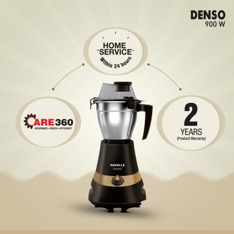 Havells Denso Heavy Duty 900 Watts 3 Jar Mixer Grinder | Ball Bearing Copper Motor | Large Break Resistant Alluminium Collar Jars with Flow Breaker | 2Yr Product & 5Yr Motor Manufacturer Warranty - Image 2