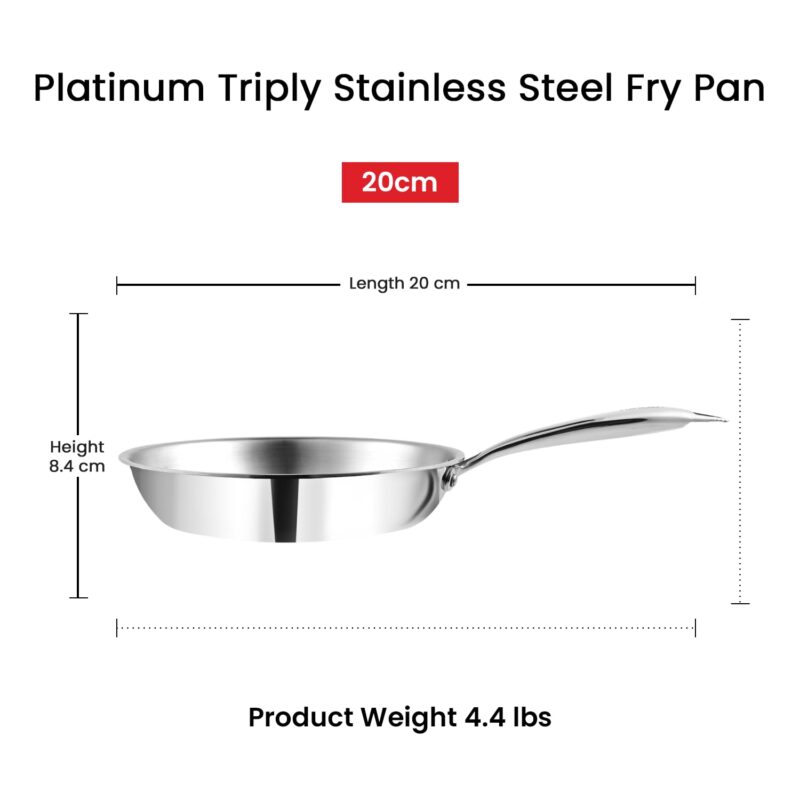 Vinod Platinum Triply Stainless Steel Frypan 20 cm | 2.5 mm Thick | Steel Pan | Scratch Resistant | 5 Year Warranty | Induction & Gas Friendly, Heavy Bottom - Image 3