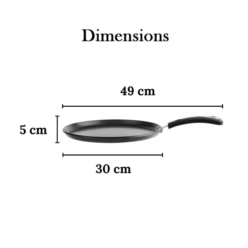 Vinod Hanos Non-Stick Dosa Tawa 30 cm Diameter, Hard Anodised Non-Stick Coating with Bakelite Riveted Handle - 5.25 mm Thickness, Black (Induction and Gas Stove Friendly) - Image 9