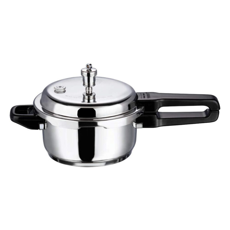 Vinod Cookware Induction Friendly Sandwich Bottom Pressure Cooker with Lid, 3-Pieces, 3 Liters, 3-Pieces, Silver