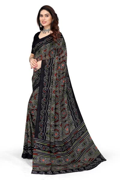 Priyashi Pure Womens Georgette Printed Saree with Blouse Piece(AAYUSHI Black_N_Free Size) - Image 5