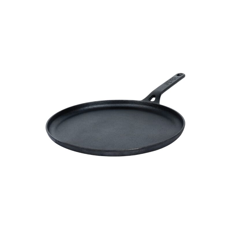 Meyer Pre-Seasoned Cast Iron Flat Dosa/Roti/Chapati Tawa Pan with Stick Handle, Dosa Kallu, Iron Tawa Small Size, Gas and Induction Compatible | 24cm, Black