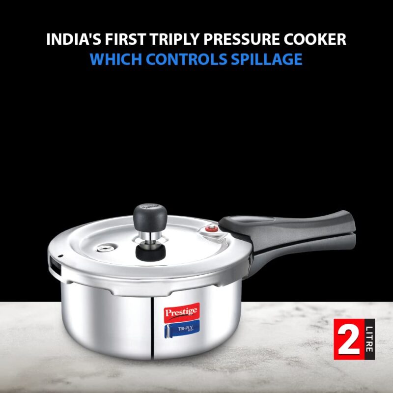 Prestige Svachh Triply Outer Lid Pressure Cooker with Unique Deep Lid for Spillage Control, 2 Litre, Silver, 304 Stainless Steel Inner Surface, Thick Gauge Aluminium, 2 Liter - Image 4
