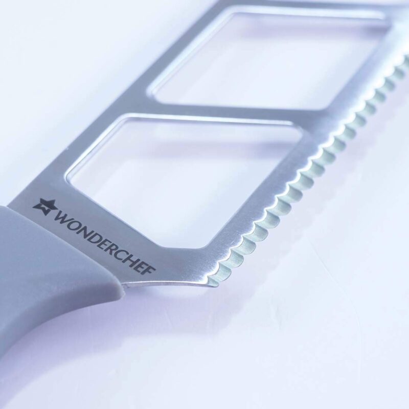 Easy Slice Stainless Steel Knife 20.3 CM, Razor Sharp Double-Edged Blade, Hollow Blade Design, Full-Tang Construction, Plastic Guard for Protection, 5 Years Warranty, Blue - Image 3