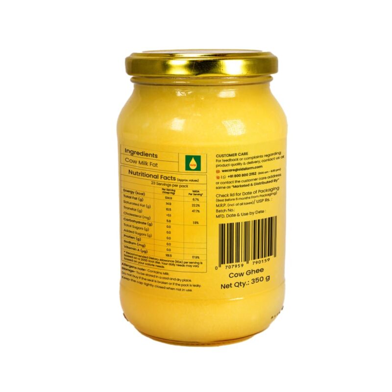 Sid’s Farm Cow Ghee - 350g | Aromatic and Granular | Made With Safe Tested Milk | Free From Antibiotics, Preservatives and Induced Hormones | Glass Jar - Image 2