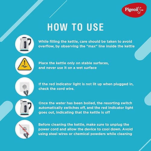 Pigeon by Stovekraft Amaze Plus Electric Kettle (14289) with Stainless Steel Body, 1.5 litre, used for boiling Water, making tea and coffee, instant noodles, soup etc. 1500 Watt (Silver) - Image 2