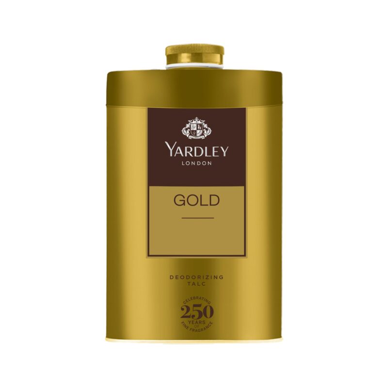 4x Yardley London Gold Deodorizing Talc| Fresh Woody Scent| Masculine Fragrance| Body Talc for Men| 250g - Pack of 4