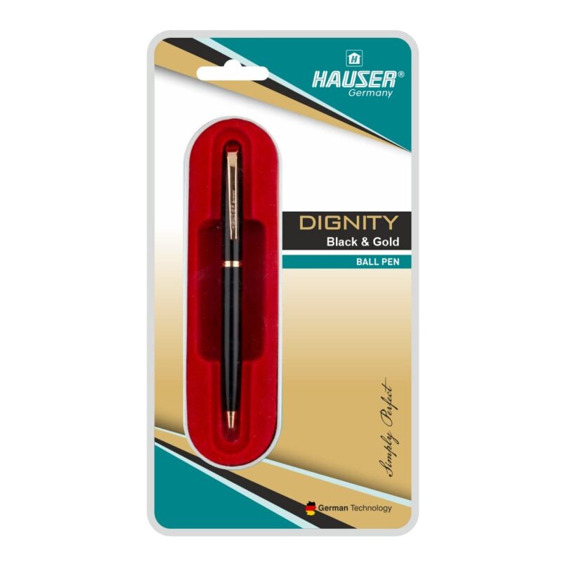Hauser Dignity Black & Gold Ball Pen Blister Pack - Blue Ink, Pack Of 1