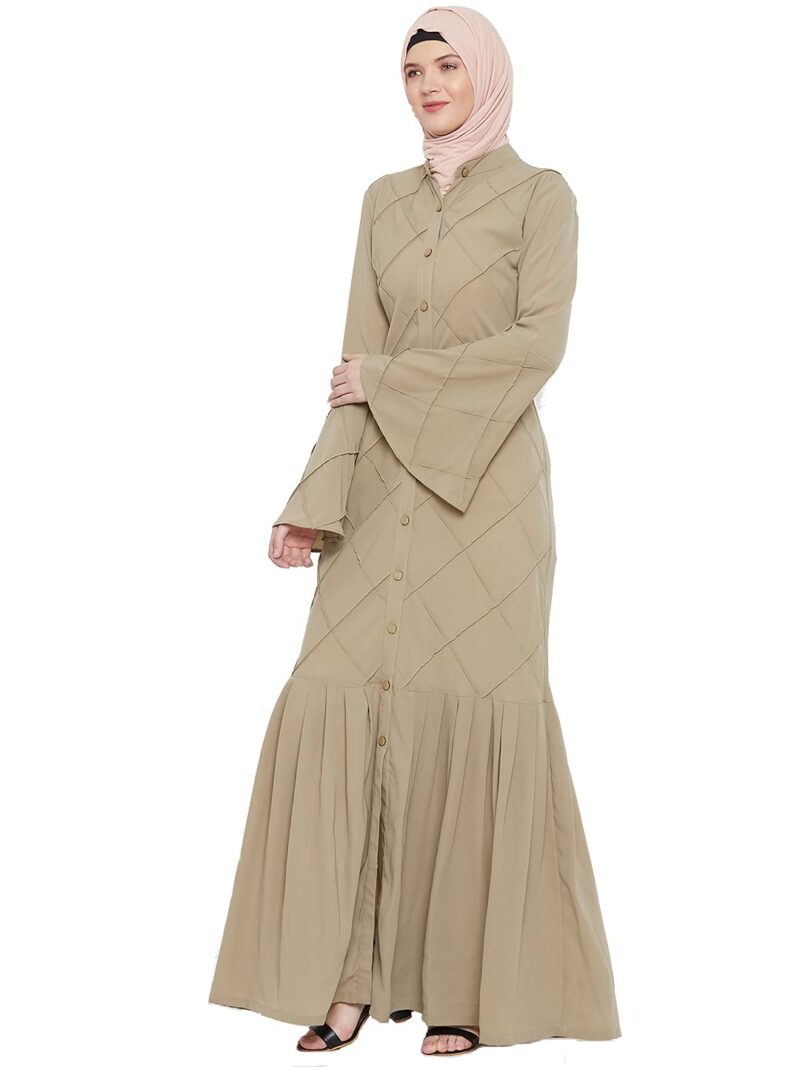Momin Libas Beige Polyester Front Open Abaya Burqa with Pleated Work - Image 4