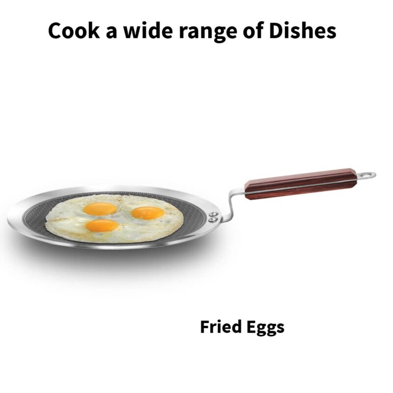 Hawkins 26 cm Paratha Tava, Triply Stainless Steel Shielded Nonstick Tawa with Rosewood Handle, Honeycomb Non Stick Induction Tawa, Silver (NSPT26) - Image 6