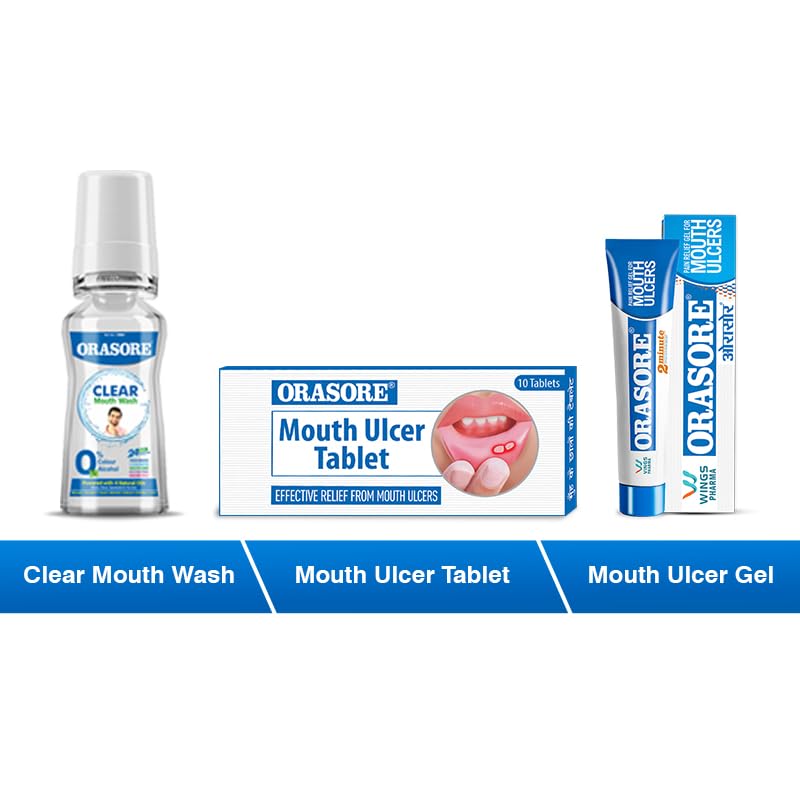 ORASORE Ultimate Oral Care Combo Pack With 1 Unit Each Of Mouth Ulcer Gel 12Gm, Mouth Ulcer Tablets (10) With Free Pen And Clear Mouth Wash (100Ml) - Image 9