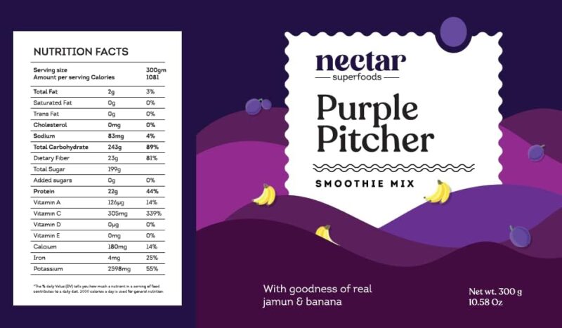 Nectar Superfoods PURPLE PITCHER Smoothie Powder - Added 100% Natural Fruit, Black Jamun, Banana Original Fruit Test, Healthy Ingredients for Nutritious Smoothies, Vegan and Convenient - (15gm Sachet Pack) - Image 2