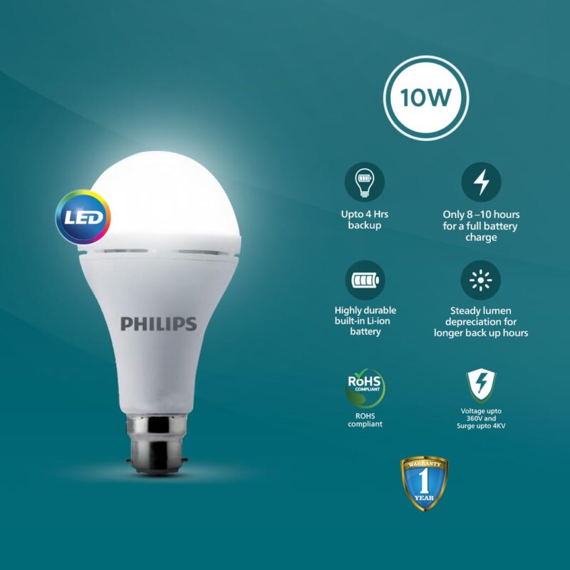 Philips 9W B22D LED Emergency Inverter Bulb (Cool Day Light/Crystal White, Pack of 1) - Image 4
