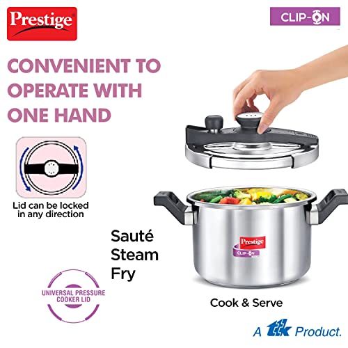 Prestige 5 Litres Svachh Clip-on Induction Base Outer Lid Stainless Steel Pressure cooker | Easy to Open lid | Deep Lid controls spillage | Silver | Pressure Indicator | Anti-bulge Base | Cool Touch Weight - Image 2