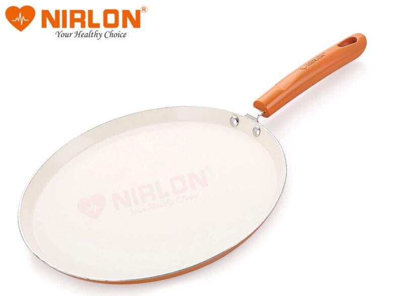 Nirlon Ceramic Flat Dosa Tawa 28cm,Heat-Resistant Handle, Heavy Guage 4mm Thick Aluminum Cookware for Induction/Gas Stove Tops, 4-Layer Nonstick Coatings, Orange(Ceramic_Flat_Tawa 28cm) - Image 7