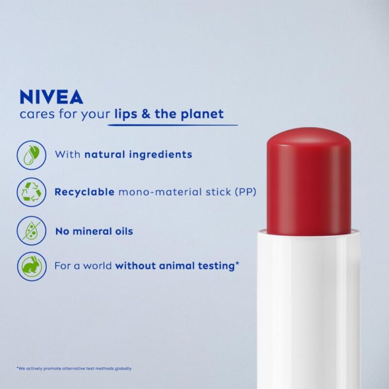 NIVEA Shine Caring Lip Balm, Pomegranate, 4.8G, Red - Image 4