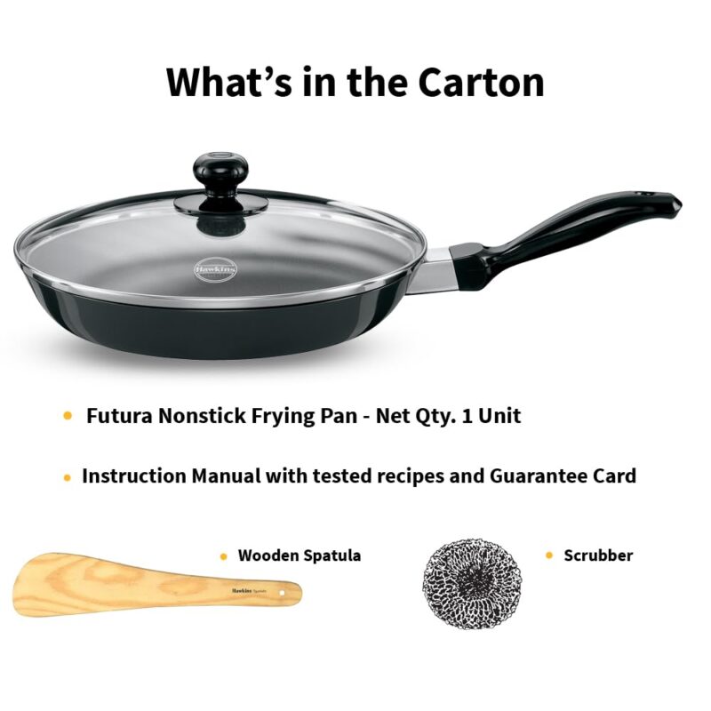 Hawkins Futura 24 cm Frying Pan, Non Stick Fry Pan with Glass Lid, Frypan, Black (NF24G) - Image 2