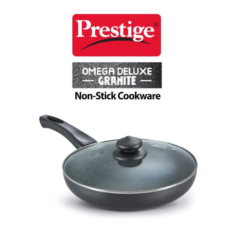 Prestige Omega Deluxe 24cm Granite Fry Pan with Glass lid|Gas & Induction Compatible | 5 Layers Non-Stick Cookware | Dishwasher Compatible - Image 4