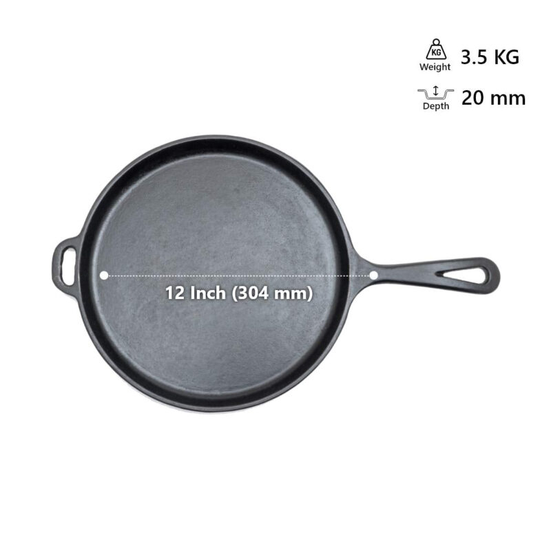 Bhagya Cast Iron Cookware Pre-Seasoned Dosatawas (12 Inches)-Long Handle - Cast Iron, Black - Image 5