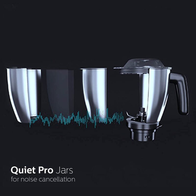 PHILIPS HL7777/00 Mixer Grinder, 750W, 4 Jars, Smart One-Touch Mode, 50%* Reduction in sound power, Digital Interface, Intelli-speed Technology for Pre-Set cooking, Soft Sound Technology, Metallic Silver and Bold Black, Large - Image 5