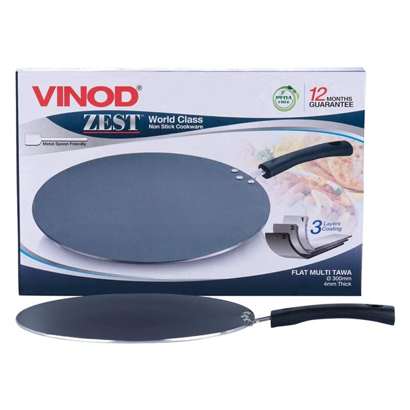 Vinod Zest Aluminium Non Stick Flat Multi Tawa - 32.5 cm | Triple Layer Ceramic Coating | 4mm Extra Thick Roti Tawa | Bakelite Handle | Gas and Induction Base | 1 Year Warranty - Image 2