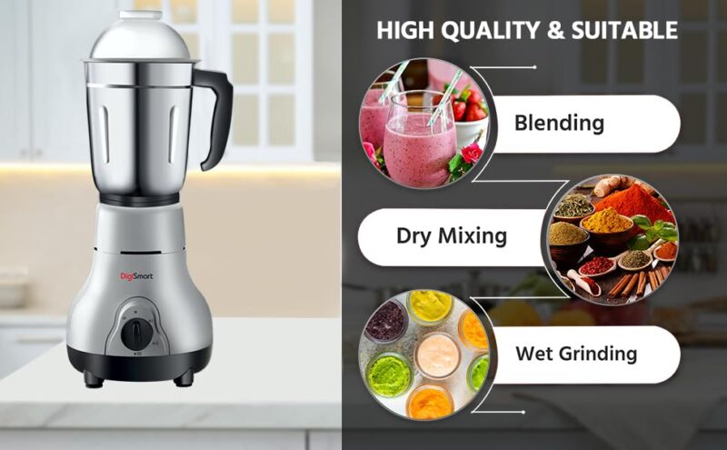 DigiSmart Kitchen Mate 600 Watt Mixer Grinder Gray and Black | 3 Jar | Comes With 2 Year Warranty - Image 6