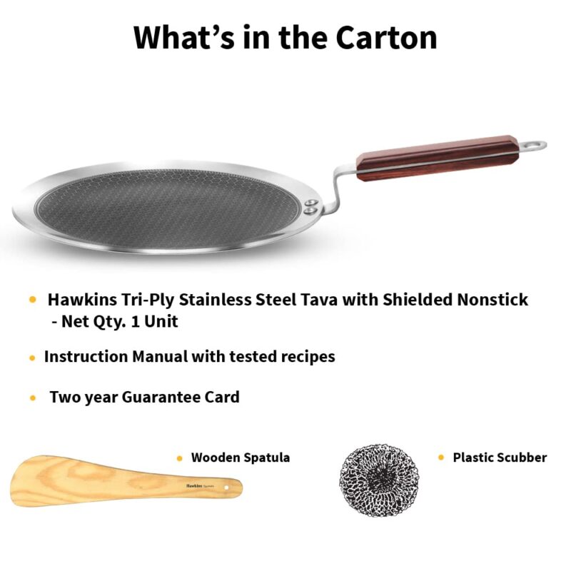 Hawkins 26 cm Paratha Tava, Triply Stainless Steel Shielded Nonstick Tawa with Rosewood Handle, Honeycomb Non Stick Induction Tawa, Silver (NSPT26) - Image 2