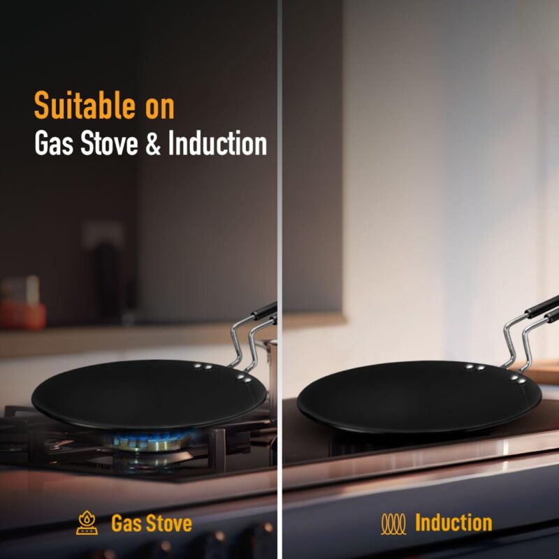 KENT Hard Anodised Roti Tawa 25 CM | Non Reactive, Non Toxic, & Non staining Food Grade Surface | 4.88 mm Thick Base for Uniform Heating | Cool Touch bakelite Handle | Induction Friendly | Black - Image 4