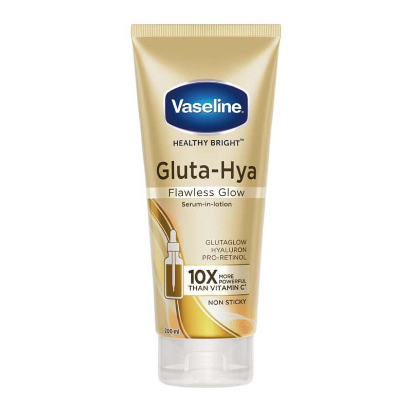 Vaseline Gluta-Hya Flawless Glow Lotion for Face & Body | Gives Brighter Skin | Glutathione & Pro-Retinol Infused Moisturizer, 200ml