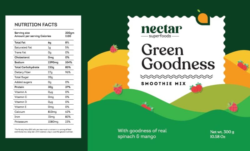 Nectar Superfoods Freeze Dried GREEN GOODNESS Smoothie Mix Powder | 20 Servings | 300 Gram Pack | Mango & Spinach | Healthy Shakes with 100% Natural Fruit- Veggies | No refined Sugar Added | No Preservatives | Vegan | Gluten Free | Convenient & Healthy Sn - Image 5